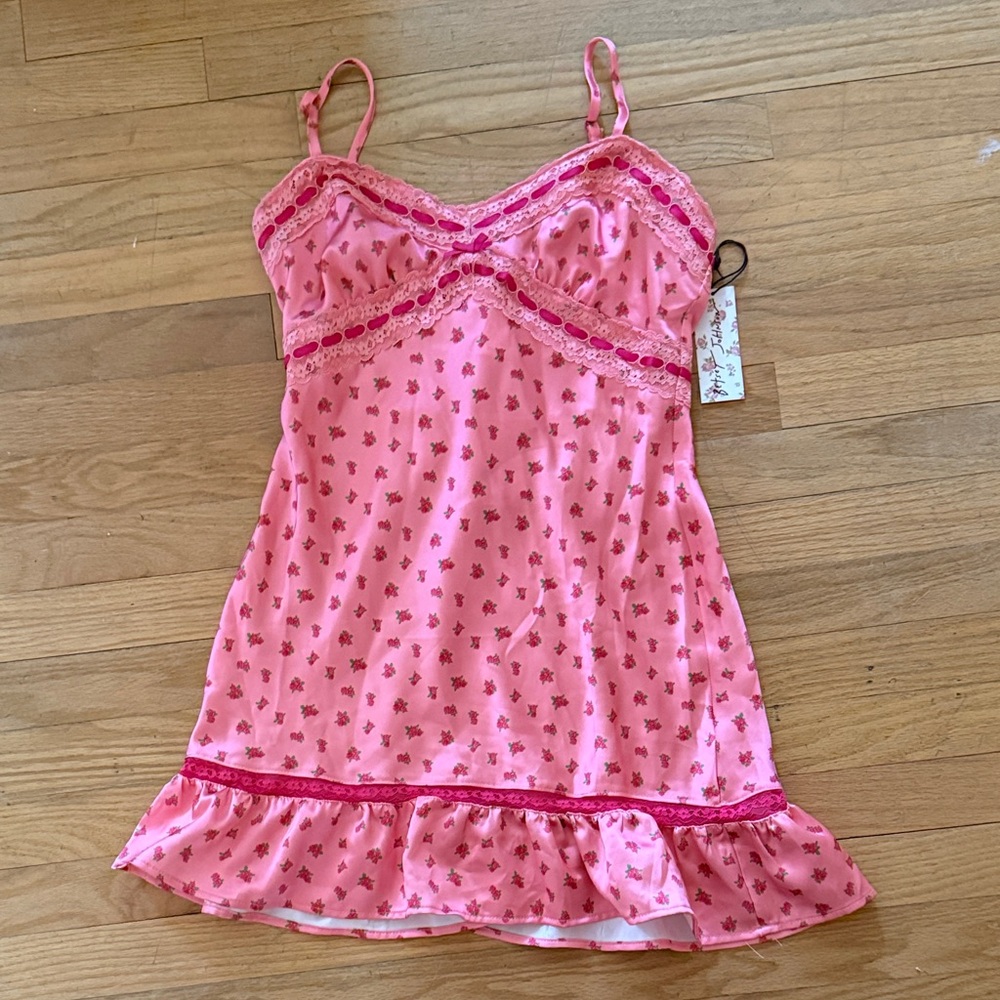 Betsey Johnson Pink Floral Lace Chemise